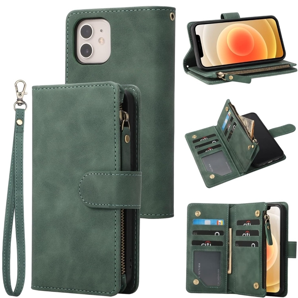 Green Leather Wallet Phone Case - Picture 1 of 1
